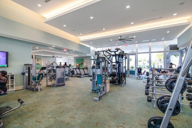5178 Beckman Ter, Palm Beach Gardens, FL 33418 - workout area with ceiling fan, recessed lighting, and light colored carpet