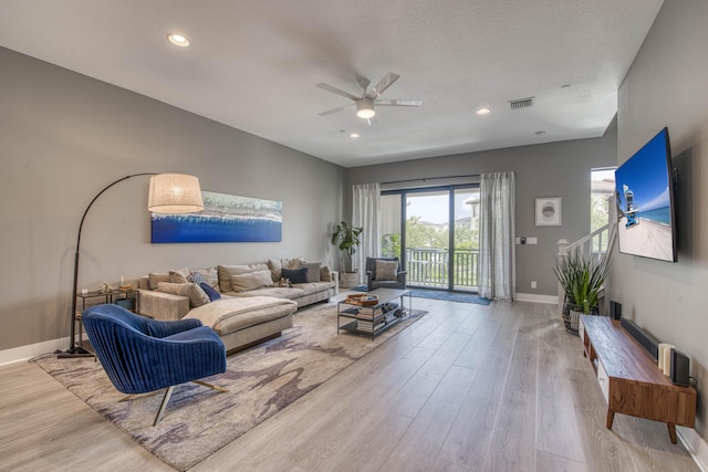 5178 Beckman Ter, Palm Beach Gardens, FL 33418 - living room with wood finished floors, ceiling fan, and recessed lighting