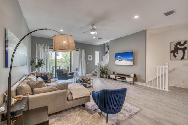 5178 Beckman Ter, Palm Beach Gardens, FL 33418 - living area with wood finished floors, a ceiling fan, and recessed lighting