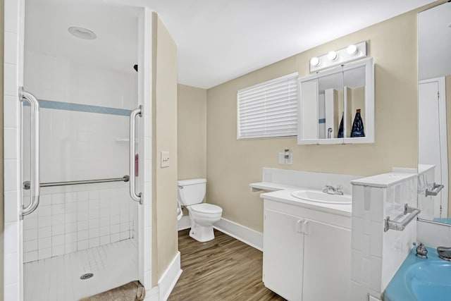 1395 SE Darling St, Stuart, FL 34997 - bathroom with a shower stall, wood finished floors, and vanity