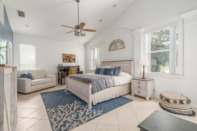 1513 SE Holyrood Ln, Port Saint Lucie, FL 34952 - bedroom with multiple windows, light tile patterned floors, and high vaulted ceiling