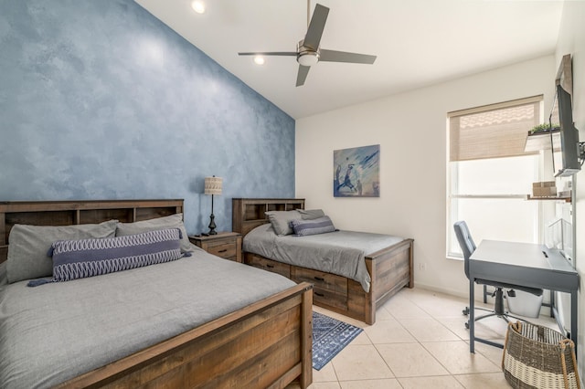 1513 SE Holyrood Ln, Port Saint Lucie, FL 34952 - bedroom with an accent wall, ceiling fan, recessed lighting, and light tile patterned flooring