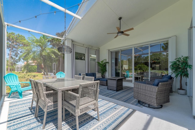 1513 SE Holyrood Ln, Port Saint Lucie, FL 34952 - deck featuring a ceiling fan and outdoor dining area