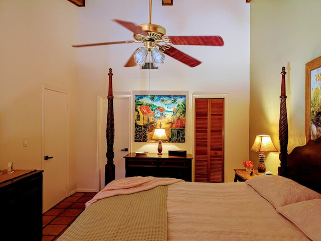 2904 N 35th Ter, Hollywood, FL 33021 - bedroom with a high ceiling, tile patterned flooring, and a ceiling fan