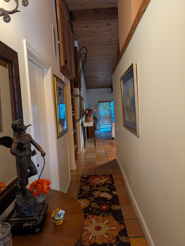 2904 N 35th Ter, Hollywood, FL 33021 - hall featuring light tile patterned floors, high vaulted ceiling, and wood ceiling