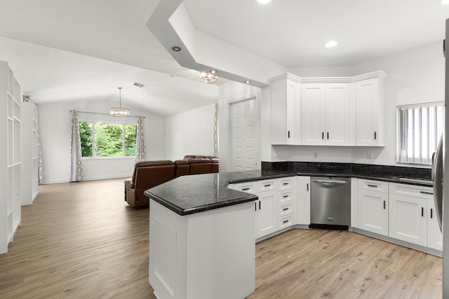5711 NW 125th Ave, Coral Springs, FL 33076 - kitchen featuring dishwasher, a peninsula, open floor plan, white cabinetry, and light wood-style flooring