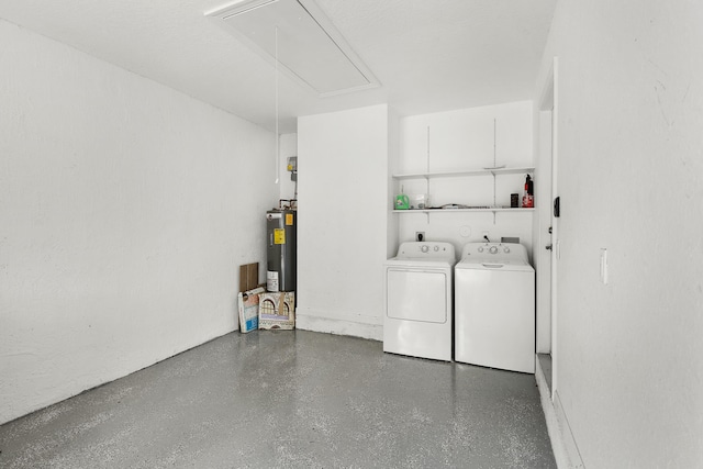 5711 NW 125th Ave, Coral Springs, FL 33076 - laundry room featuring attic access, washing machine and clothes dryer, and electric water heater