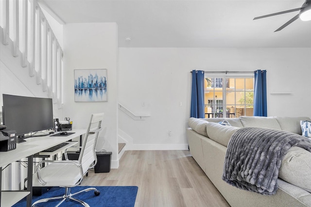 2536 SW 14th Ave Unit 1102, Fort Lauderdale, FL 33315 - home office with a ceiling fan and light wood-style floors