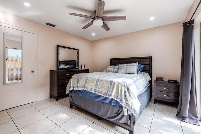 1530 Cypress Way Unit E, Palm Springs, FL 33406 - bedroom with light tile patterned flooring, recessed lighting, and ceiling fan