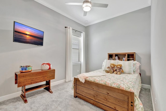 572 SE Villandry Way, Port Saint Lucie, FL 34984 - bedroom featuring light colored carpet, ornamental molding, and ceiling fan