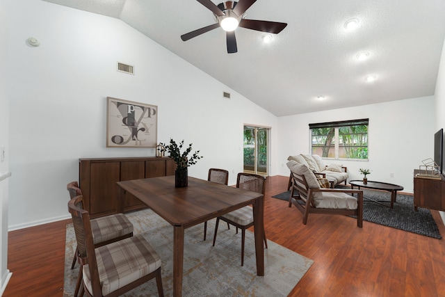 9904 Summerbrook Ter Unit C, Boynton Beach, FL 33437 - dining space featuring wood finished floors, a ceiling fan, and high vaulted ceiling