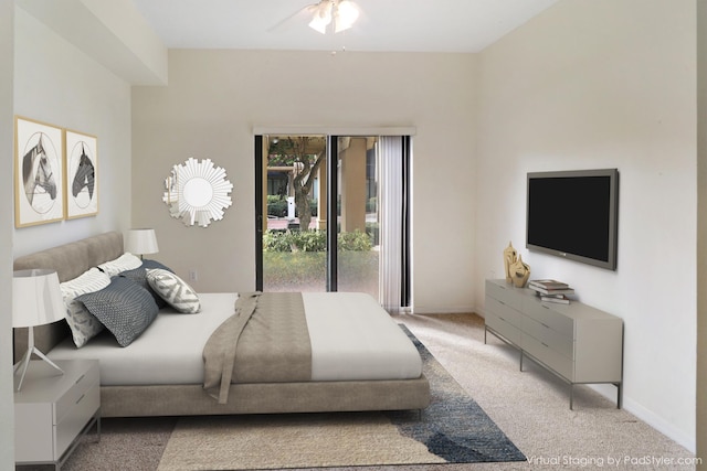 4903 Midtown Ln Unit 3120, Palm Beach Gardens, FL 33418 - bedroom with light colored carpet, access to exterior, and ceiling fan