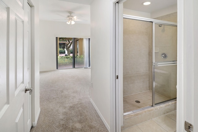 4903 Midtown Ln Unit 3120, Palm Beach Gardens, FL 33418 - full bath with a ceiling fan, a stall shower, and recessed lighting
