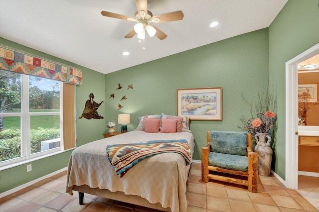 9484 Swansea Ln, West Palm Beach, FL 33411 - bedroom with tile patterned flooring, recessed lighting, ensuite bathroom, and a ceiling fan