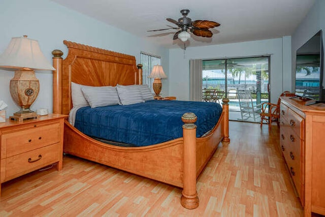45 Birch Pl, Tequesta, FL 33469 - bedroom with light wood-style flooring, access to outside, and ceiling fan
