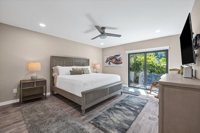 11863 Wimbledon Cir Unit 438, Wellington, FL 33414 - bedroom with access to outside, wood finished floors, a ceiling fan, and recessed lighting