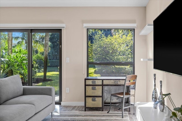 11863 Wimbledon Cir Unit 438, Wellington, FL 33414 - living room featuring baseboards and wood finished floors