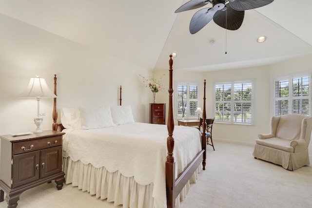 2000 SW Oakwater Pt, Palm City, FL 34990 - bedroom with light carpet, recessed lighting, ceiling fan, and lofted ceiling