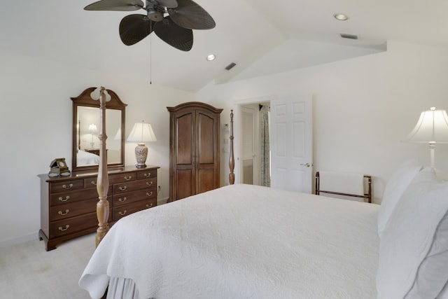 2000 SW Oakwater Pt, Palm City, FL 34990 - bedroom featuring lofted ceiling, ceiling fan, light colored carpet, and recessed lighting