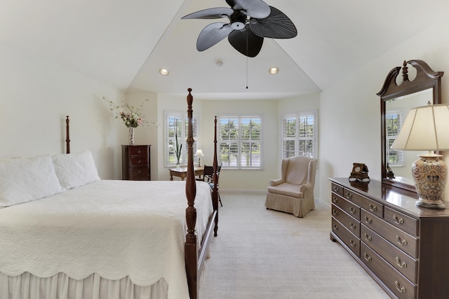 2000 SW Oakwater Pt, Palm City, FL 34990 - bedroom with vaulted ceiling, light colored carpet, recessed lighting, and a ceiling fan