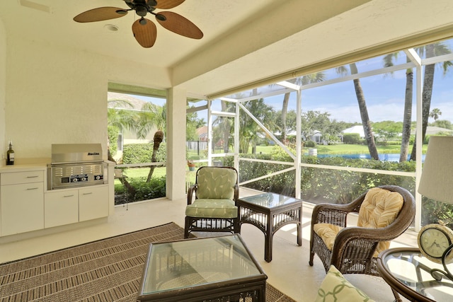 2000 SW Oakwater Pt, Palm City, FL 34990 - sunroom with ceiling fan, a water view, and plenty of natural light