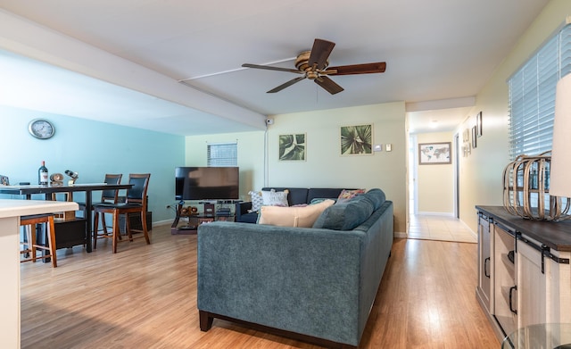 8351 Chisum Trl, Boca Raton, FL 33433 - living room featuring ceiling fan and light wood finished floors