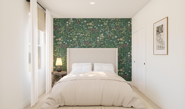 322 Becker Rd Unit 16, Port Saint Lucie, FL 34953 - carpeted bedroom with wallpapered walls