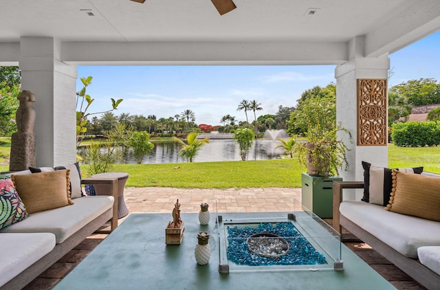 6204 Celadon Cir, Palm Beach Gardens, FL 33418 - view of patio / terrace with an outdoor living space and a water view