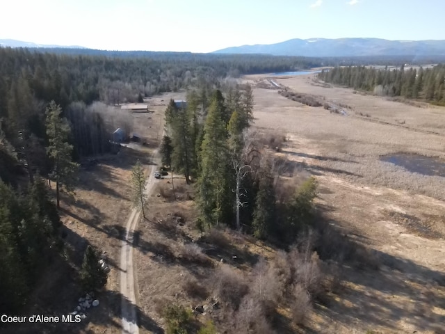 aerial view featuring a mountain view and a rural view