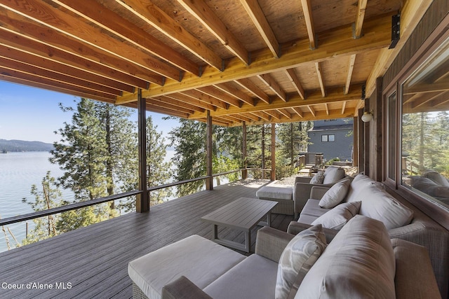 2772 W Lutherhaven Rd, Coeur Dalene, ID 83814 - wooden terrace with a water view and an outdoor living space