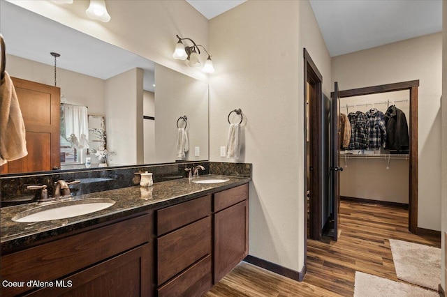 bathroom featuring hardwood / wood-style floors and vanity