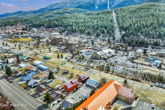 bird's eye view with a mountain view