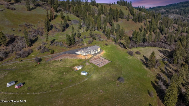 view of aerial view at dusk