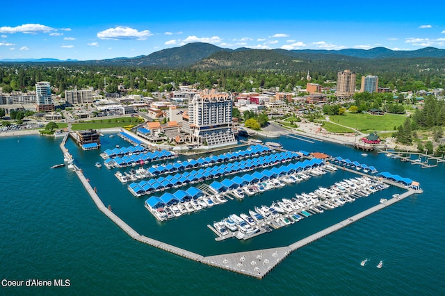 aerial view with a water and mountain view