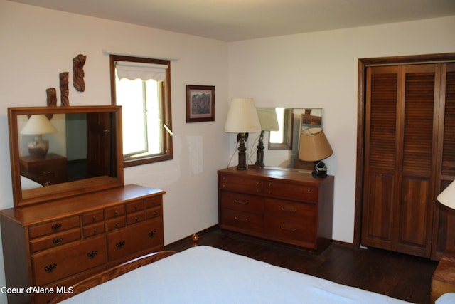 bedroom featuring a closet and dark hardwood / wood-style floors