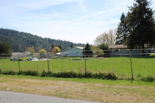 view of yard with a rural view and a mountain view