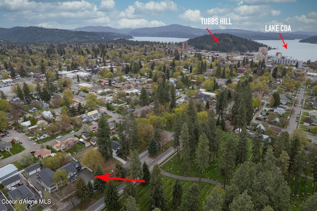 birds eye view of property with a mountain view