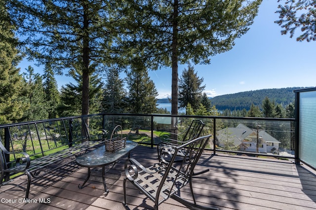 deck with a mountain view