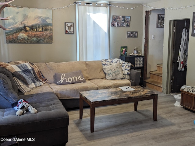 living room with hardwood / wood-style floors