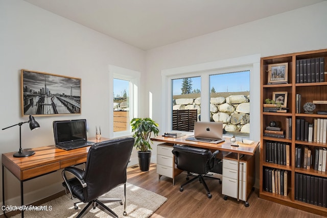 office space featuring light hardwood / wood-style floors