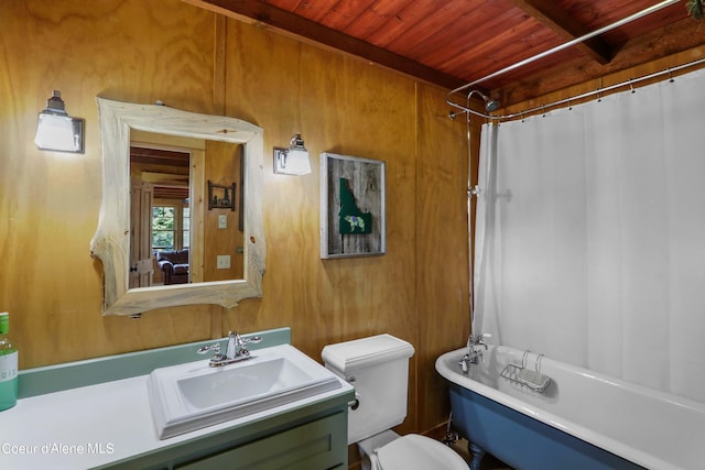 1930 Warren Island Shrs, Hope, ID 83836 - bathroom with toilet, wooden walls, a bathtub, wood ceiling, and vanity