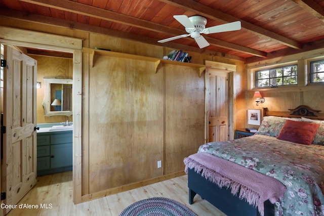 1930 Warren Island Shrs, Hope, ID 83836 - bedroom with wooden ceiling, beamed ceiling, wooden walls, and wood finished floors