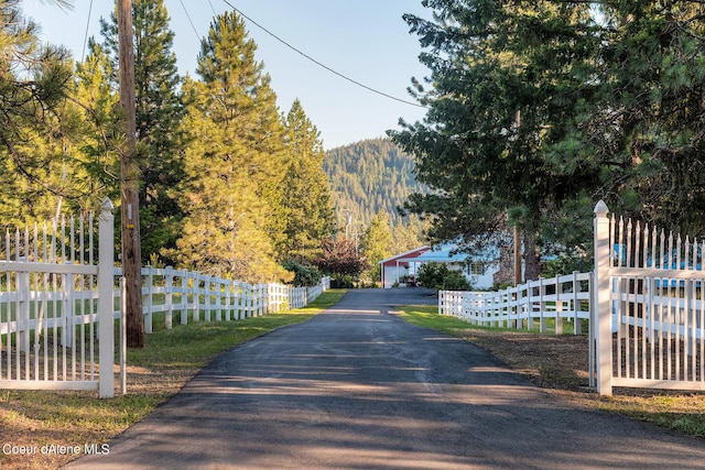 5718 E Sleepy Ln, Coeur Dalene, ID 83814 - view of asphalt driveway with a mountain view and a forest view