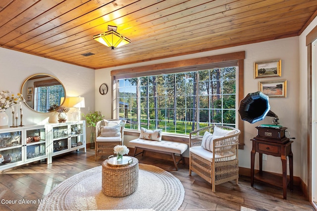 5718 E Sleepy Ln, Coeur Dalene, ID 83814 - sitting room with wood ceiling, plenty of natural light, and hardwood / wood-style floors