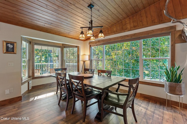 5718 E Sleepy Ln, Coeur Dalene, ID 83814 - dining space featuring wooden ceiling, plenty of natural light, hardwood / wood-style flooring, and vaulted ceiling