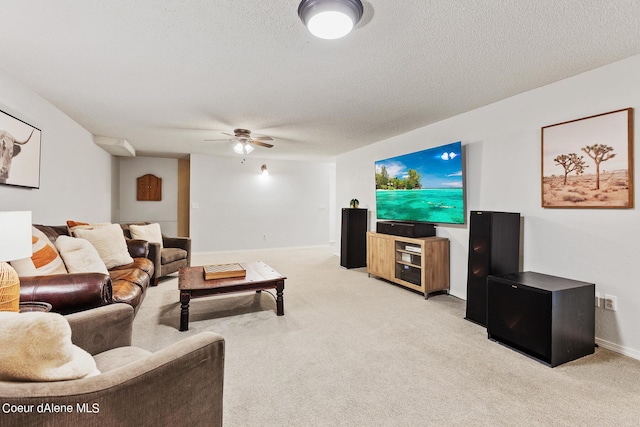 5718 E Sleepy Ln, Coeur Dalene, ID 83814 - living area featuring a ceiling fan, light colored carpet, and a textured ceiling