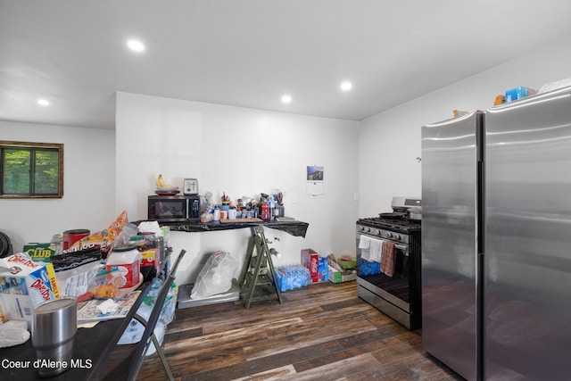 kitchen featuring stainless steel appliances, recessed lighting, and dark wood-style flooring