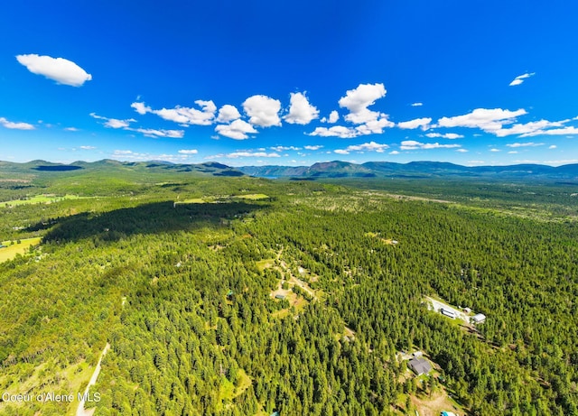 bird's eye view with a mountain view