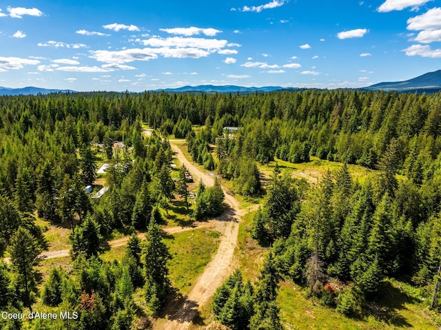 aerial view with a forest view and a mountain view