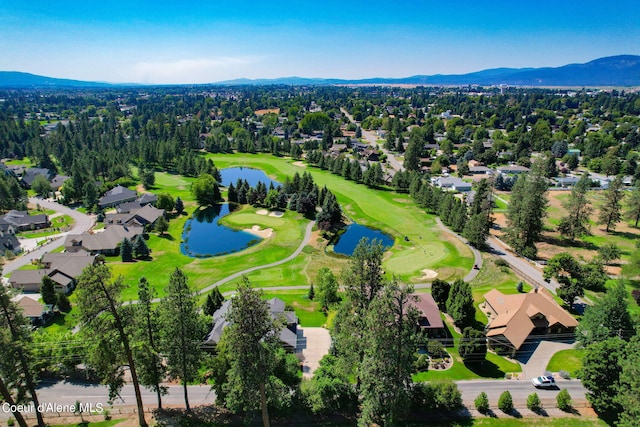 bird's eye view featuring a water and mountain view